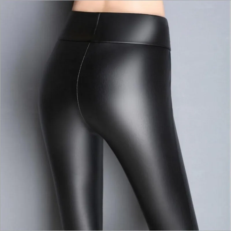 Женские леггинсы из ПУ кожи с высокой талией и бархатной подкладкой|legging high|leather