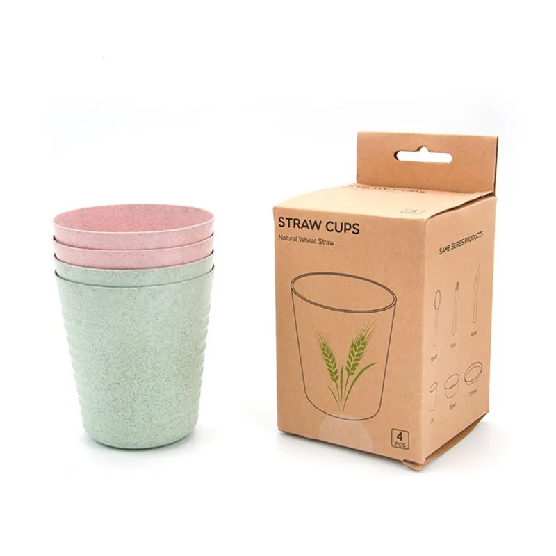 4pcs Cup 4 шт портативный многоразовый бытовой комплект столовой посуды дети взрослые Ложка Вилка чашка салат суп Чаша Блюдо с изображением пшеничного колоса соломы набор столовой посуды для кухни - Цвет: 4pcs Cup