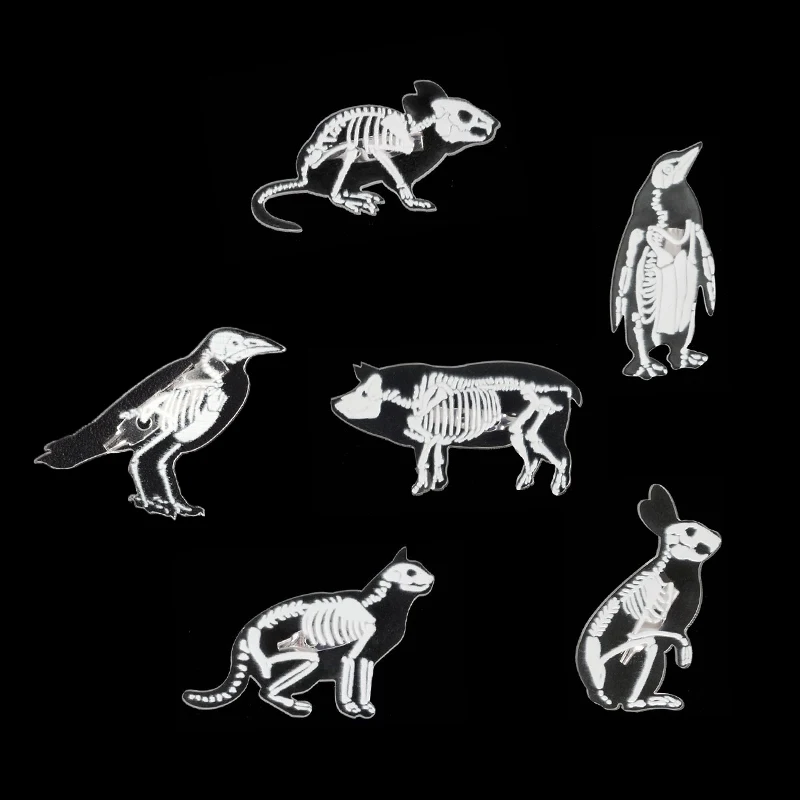 Скелет животного броши на булавке прозрачный Пингвин свинья Rrabbit кошка мышь
