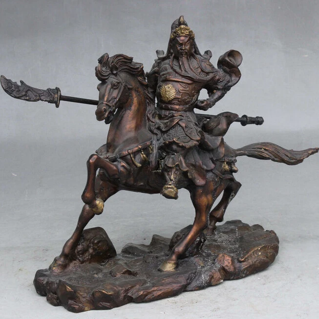 ymying 1011++++10&quot China Fengshui Bronze Guan Gong Yu Warrior God Hold Knife Ride Horse Statue | Дом и сад