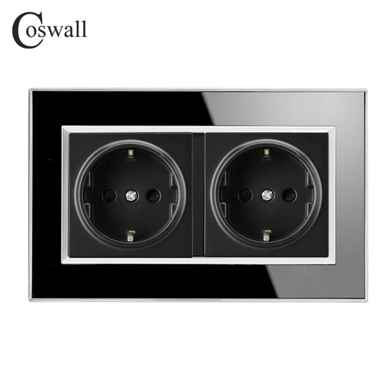 Coswall 146 Тип 16A двойная стандартная розетка ЕС Роскошная настенная розетка акриловая Хрустальная панель A1 серия AC 110~ 250 В рыцарь черный