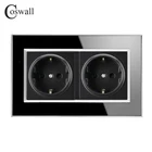 Розетка Coswall 146 Type 16A, двойная розетка европейского стандарта, роскошная настенная розетка, акриловая Хрустальная панель A1, серия AC 110  250 В, черная Рыцарь