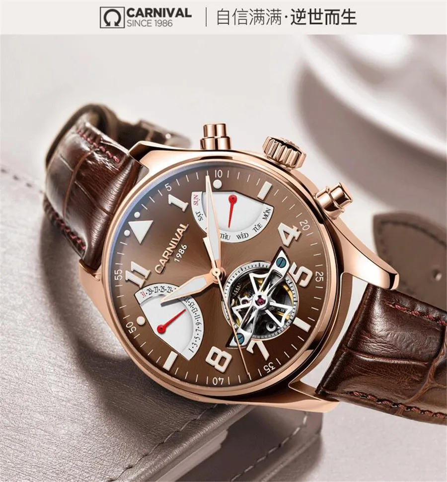 Часы наручные мужские с турбийоном водонепроницаемые до 100 м | Наручные часы