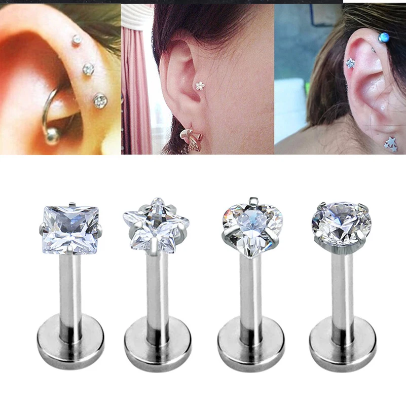 5 шт./лот хирургическая сталь Винт Нос Кольца Пирсинг Лабрет украшение для