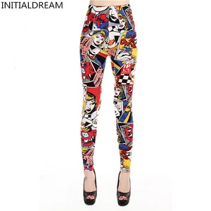 Женские леггинсы с высокой талией, с мультяшным принтом