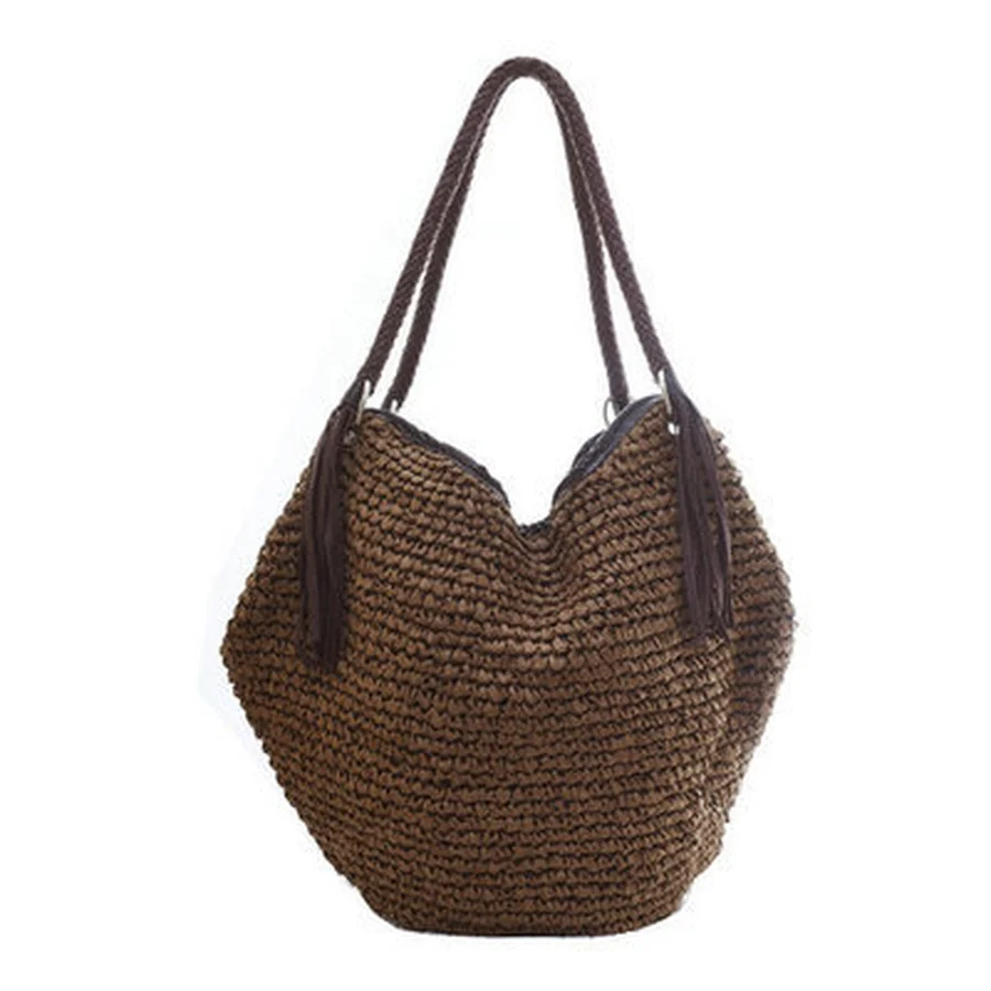

Bohemian Straw Women Handbag Casual Capacity Shoulder Bags Rattan Woven Wicker Tassel Women's Buckets Handbags Summer Beach Sac