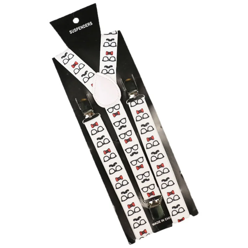 

1Inch Wide Fashion Frame Pattern Print Suspender Unisex Clip-on Adjustable Elastic Slim Braces Y-Back Suspenders For Men Women