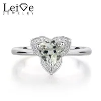 Leige Jewelry Natural Green Amethyst Wedding Rings Solid 925 Sterling Silver Ring Trillion Cut Gemstone Ring Gifts for Women
