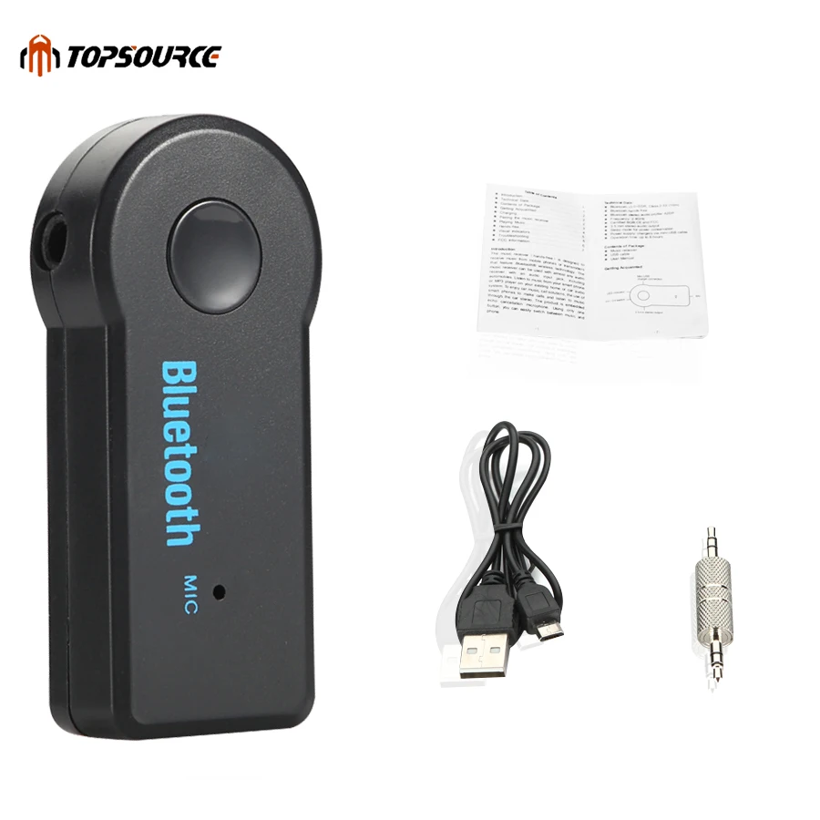 TOPSOURCE Handfree Car Bluetooth Music Receiver Universal 3.5mm Streaming A2DP Wireless Auto AUX Audio Adapter With Mic For Phon |