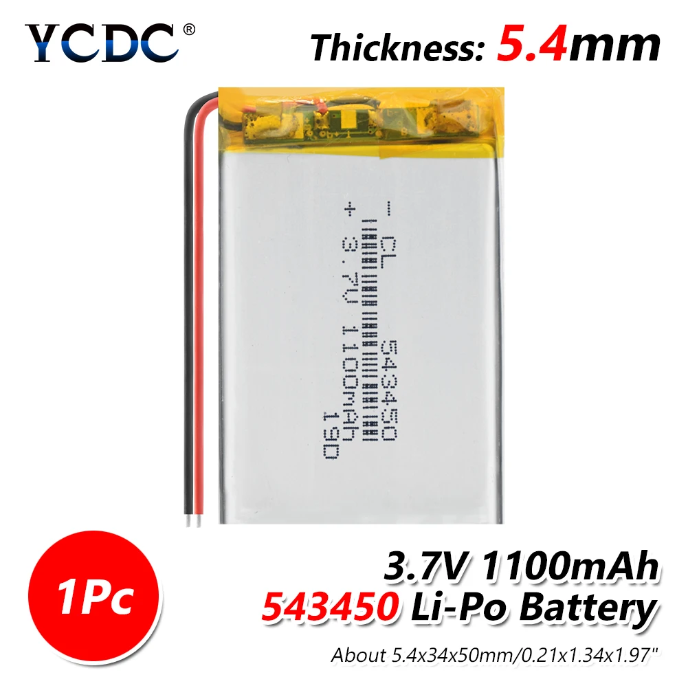 1 piece 1100 мАч 543450 3,7 в литий-полимерный аккумулятор литий-ионный аккумулятор 503450 523450 для смартфона DVD MP3 MP4 Светодиодная лампа - Цвет: 1 piece