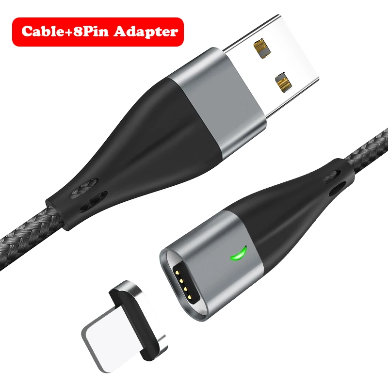 Grey Cable-8Pin Быстрая зарядка 3,0 3A Магнитный кабель 1 м/2 м магнитное зарядное устройство Micro usb type C кабель передачи данных для быстрой зарядки поддержка передачи данных - Цвет: Grey Cable-8Pin