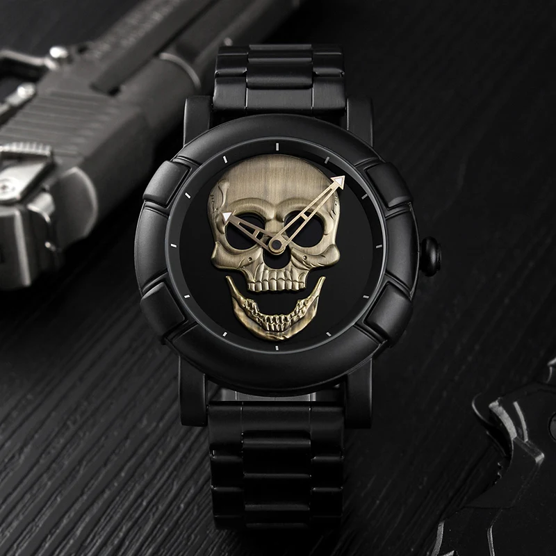 

CAINO Creative Fashion Skull Analog Quartz Wrist Watch Men Full Steel Sport Watches Waterproof Clock Male Relogio Masculino 2020