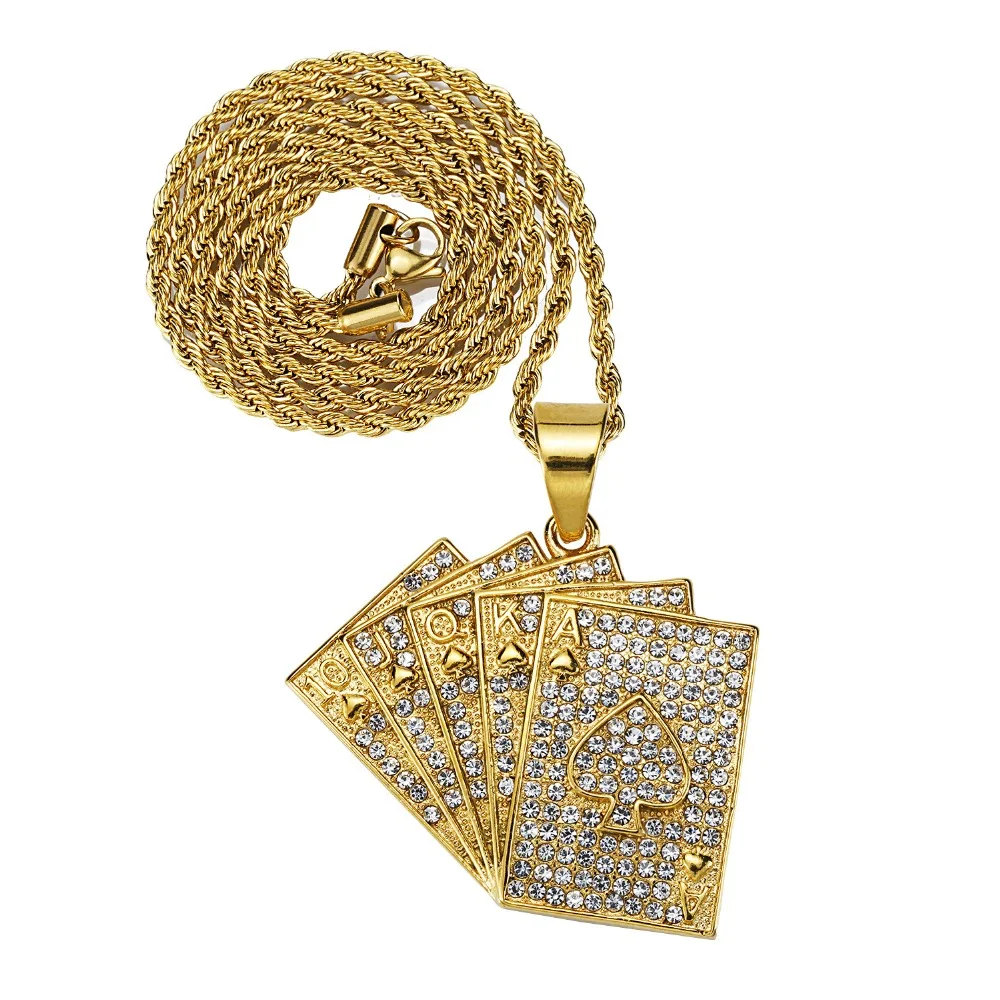 Stainless Steel Personalized Playing Cards Pendant Hearts Poker Necklace for Men Gift Club Jewelry Golden Fashion Chain | Украшения и