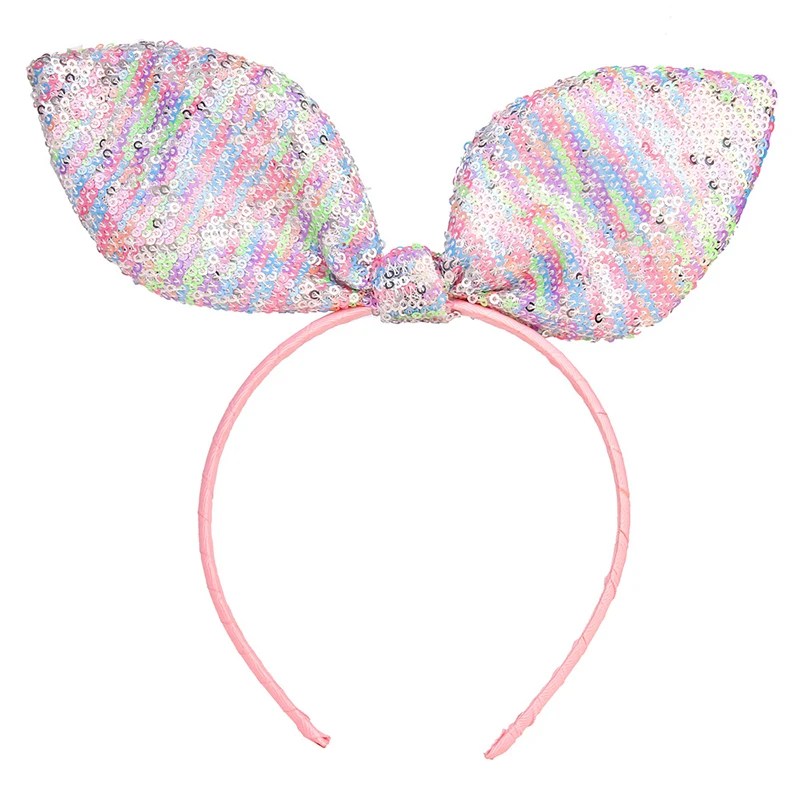 Милые цветные заячьи кроличьи уши ободки для девочек радужные большие блестки