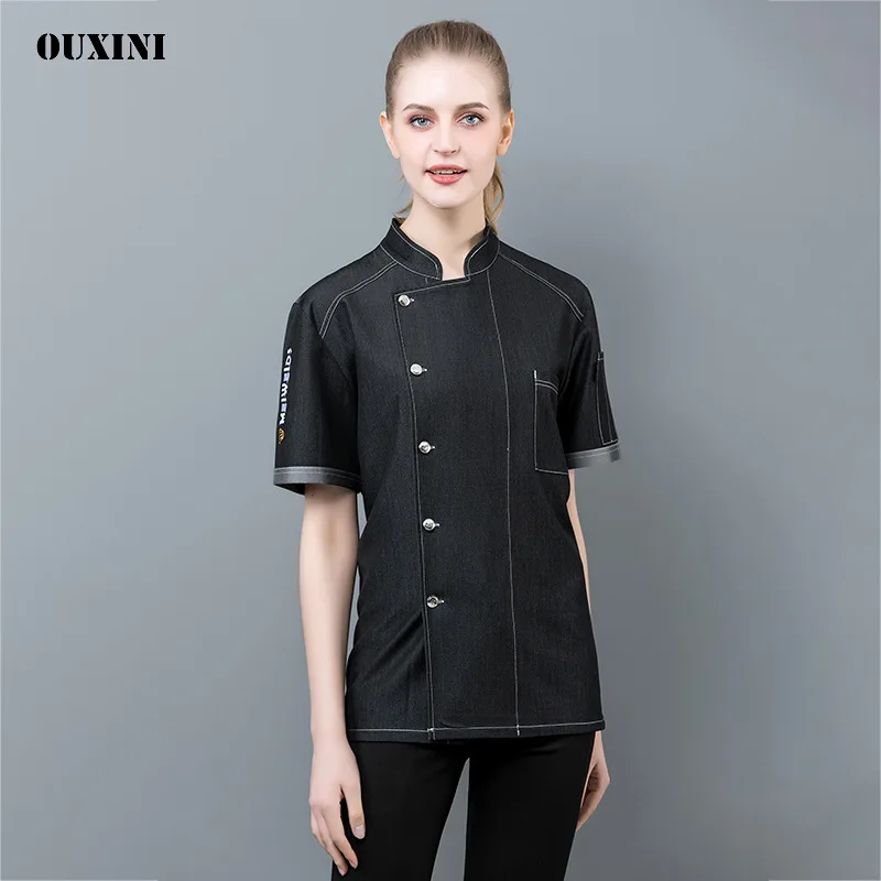 

Летние женские Пиджаки для приготовления пищи в ресторане, униформа для шеф-повара, кухни, одежда для барбершопа, кафе, суши