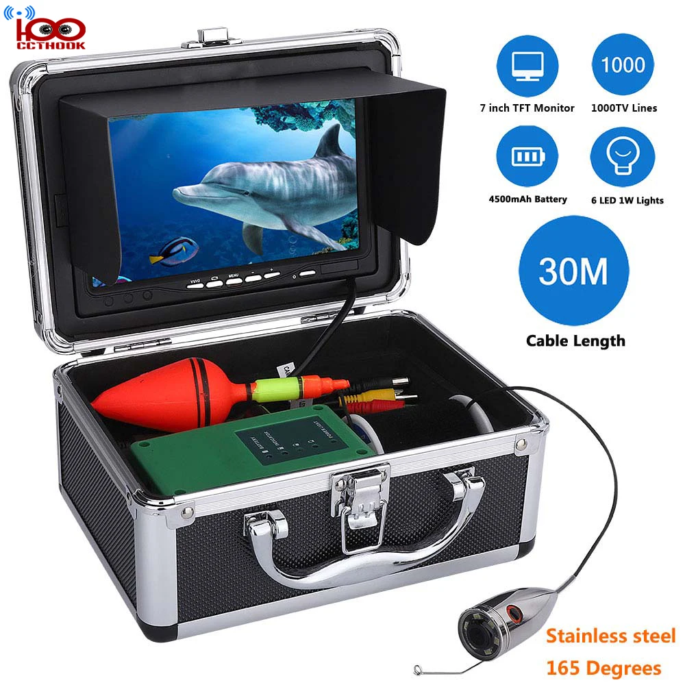 

30m Extension Cable Fish Finder with Color CCD HD 1000TVL Underwater Fishing Video Camera 7Inch Color TFT Monitor Anti-Sun Cover