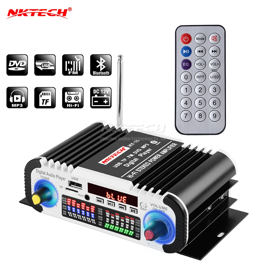 Автомобильный цифровой аудиоплеер NKTECH усилитель мощности Bluetooth 2 канала x 20 Вт Hi Fi