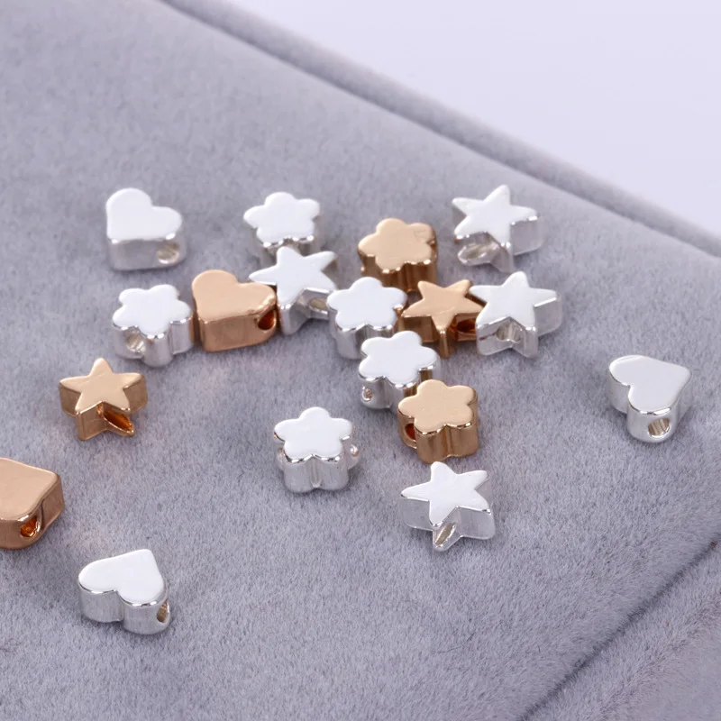 

Gold Silver 3D Flower Star Heart Charms Beads Copper Pendant DIY Accessories For Handmade Earrings Bracelets Necklace 50pcs