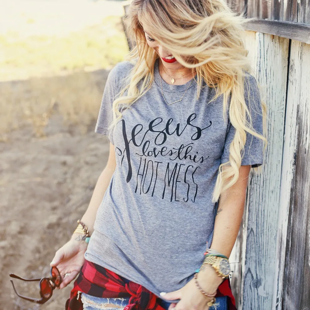 Jesus Loves This Hot беспорядок футболка для христианина Женская милая модная Tumblr топы