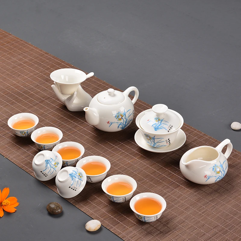 Китайский чайный набор Gaiwan синий и белый фарфоровый кунг фу Tureen керамическая