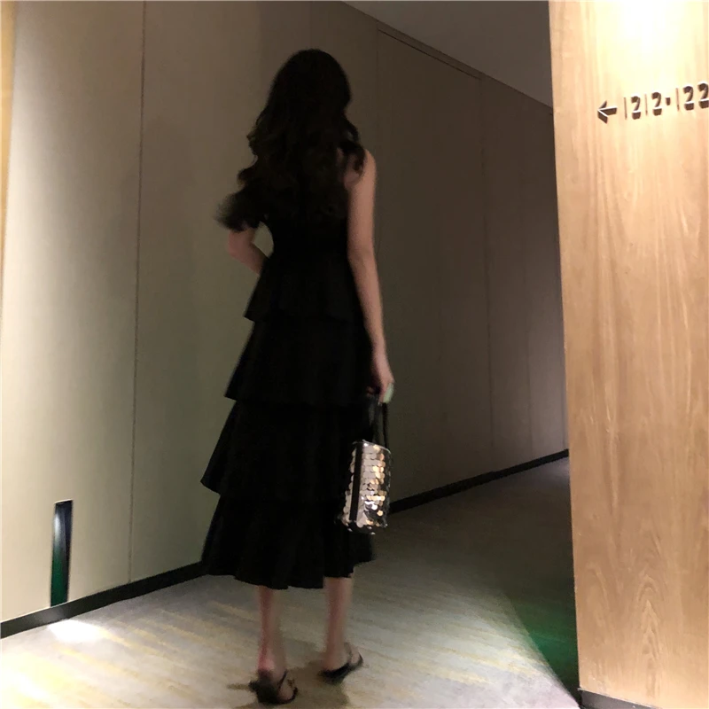 Женское платье с коротким рукавом Vestidos Verano черное трапециевидной формы