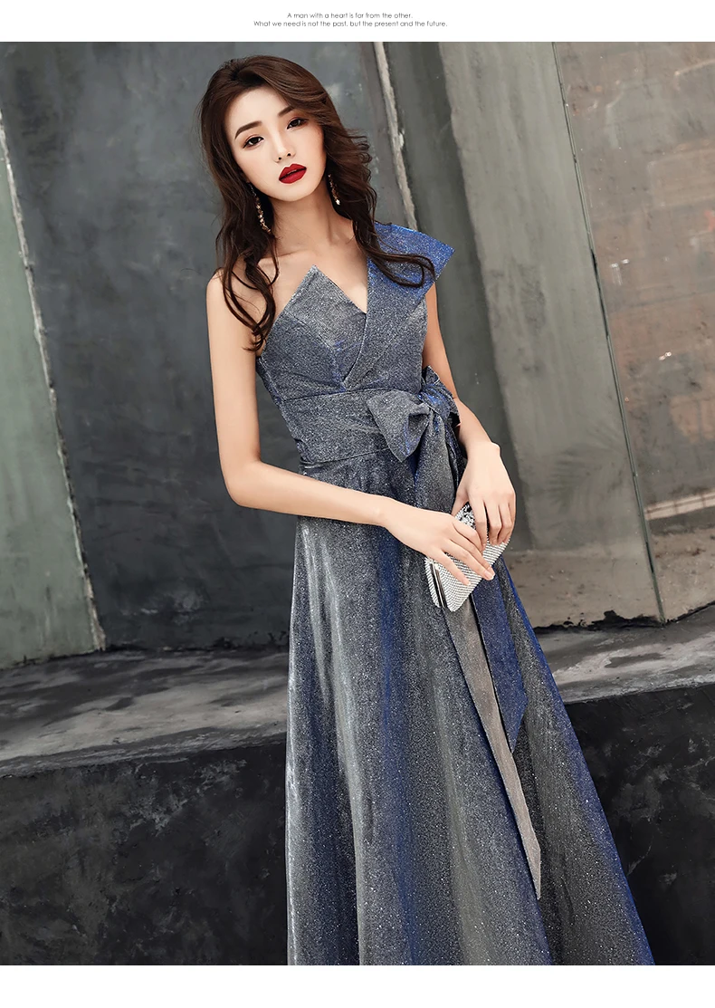 Robe De Soiree новые синие элегантные трапециевидные платья с v-образным вырезом и открытой спиной Длинные вечерние платья Сексуальная Вечерние платья LYFY63