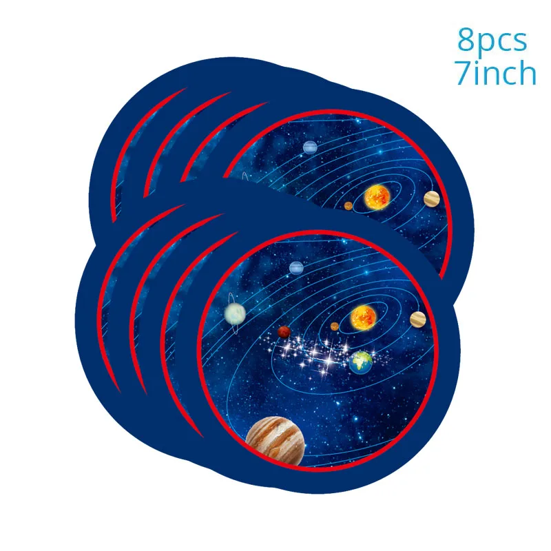 8pcs 7inch Plates Солнечная система наружное пространство тематическая день рождения декоративная бумага для вечеринок тарелка салфетка для чашек баннер Вихрь для детей планеты тематические Вечерние - Цвет: 8pcs 7inch Plates