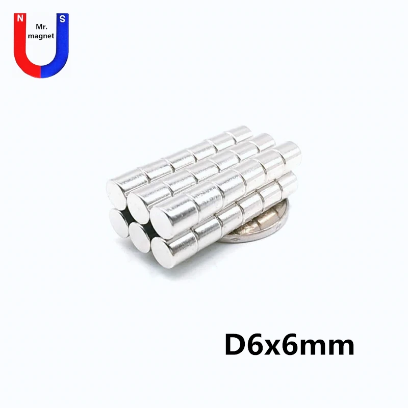 

200pcs 6x6 mm rare earth neodymium magnet 6x6 super strong magnetic material permanent magnets 6mm * 6mm cylinder NdFeB magnet