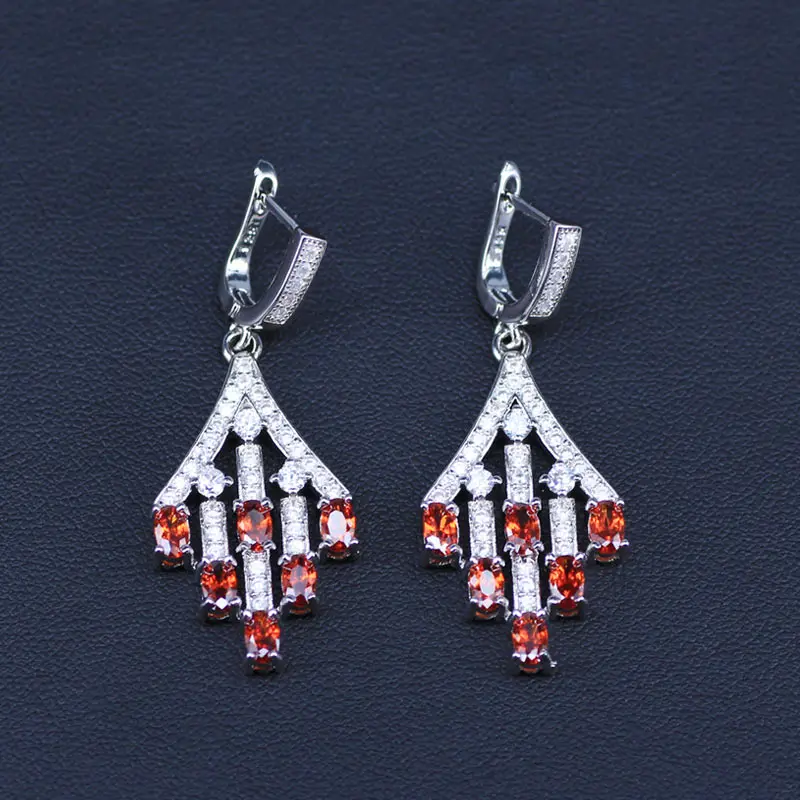 Red Created Garnet White Zircon Princess Wedding Jewelry Set Silver Color Women Earrings Necklace Pendant Best Present | Украшения и
