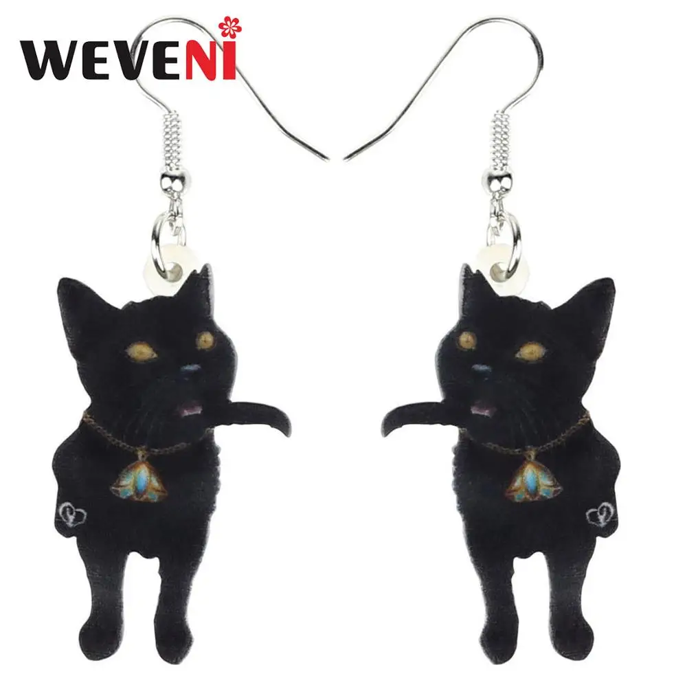 

WEVENI Statement Acrylic Novelty Black Cat Earrings Drop Dangle Fashion Animal Jewelry For Women Girls Party Gift Decoration