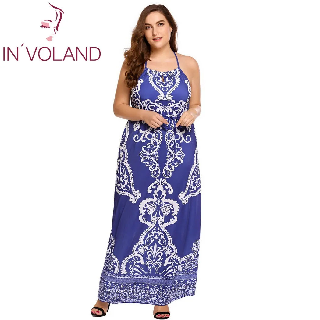 IN'VOLAND женское длинное платье плюс размер Холтер Замочная скважина без рукавов