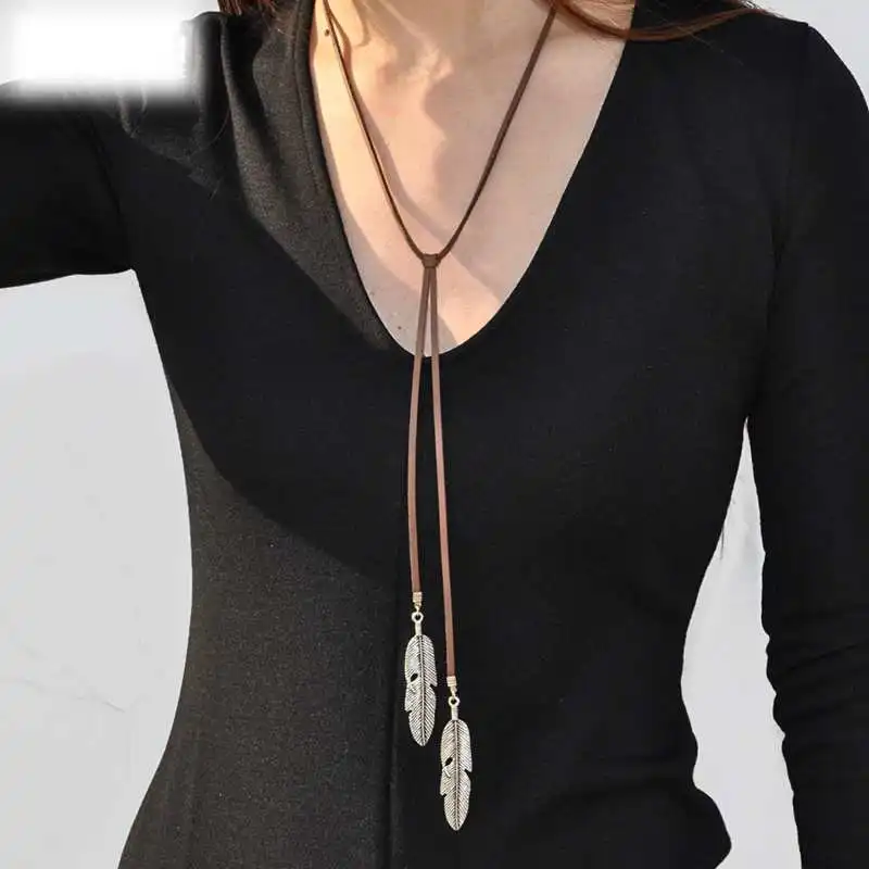 Factory Direct leaf pendant necklace fashion leatherette long chain necklaces for women jewelry party | Украшения и аксессуары
