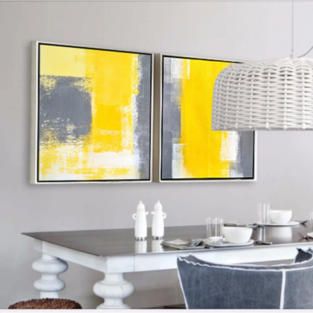 2017 Триптих Современной абстрактной поп желтый серый минималистский украшения