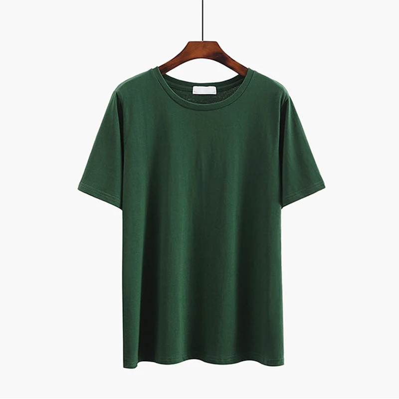 dark green Женская футболка, Повседневная хлопковая футболка для девушек, топ, футболка с коротким рукавом и круглым вырезом, женские топы, Прямая поставка, весна-лето - Цвет: dark green