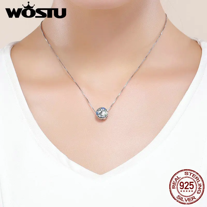 WOSTU 100% стерлингового серебра 925 пробы подводный мир хрустальные рыбные бусы Шарм