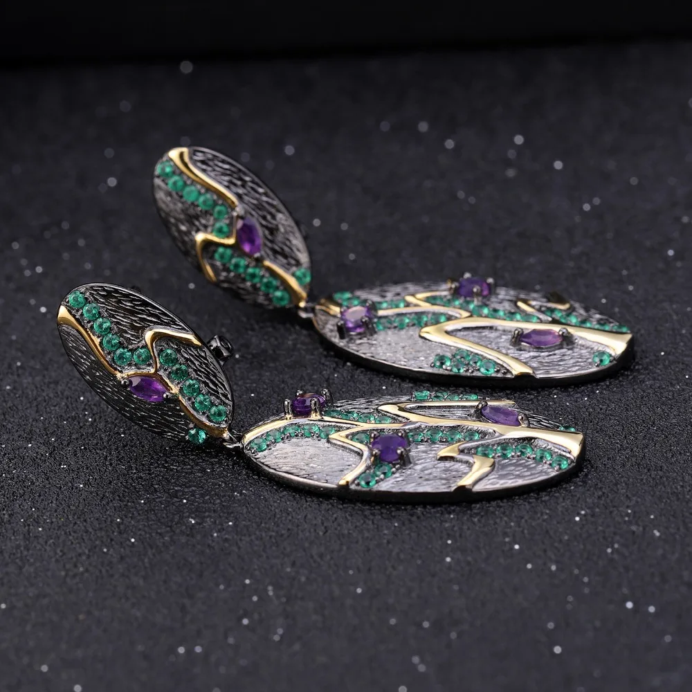 GEM'S BALLET 925 пробы серебро 0.76Ct натуральный овальный аметист Висячие серьги для женщин ювелирные изделия Джорджия О 'кеффе лист серьги