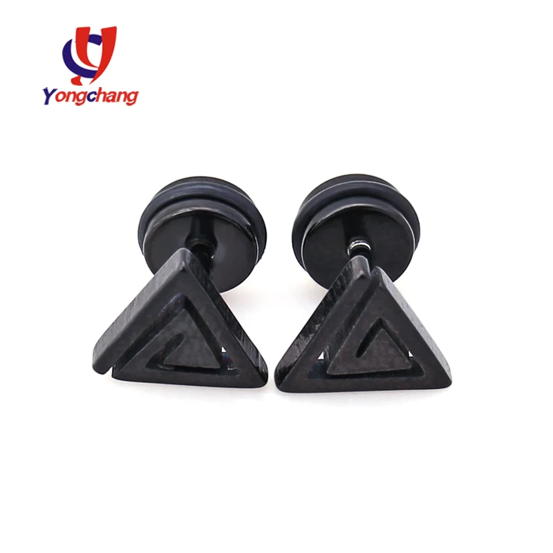 black 1pair triangle Спиральные серьги квадратные серьги стержня треугольная Сережка-гвоздик женщина мужчина унисекс модные ювелирные изделия уха 1 пара - Окраска металла: black 1pair triangle