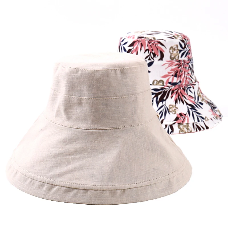 Double Sided Flower Bucket Hat Women Korean Folding Sunhat Large Wide Brim Summer Hats Lady Panama Cap Beach | Аксессуары для