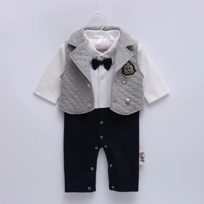 

Newborn Baby Boys Rompers Infant Brand Thicken Cotton Long Sleeve Gentleman Clothes Bebe Jumpsuit Clothing Jacket+Romper 2 Pcs