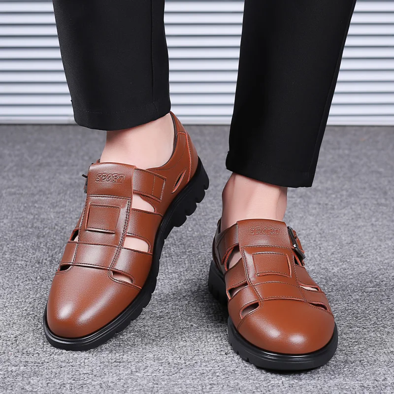 

New Father Men Sandals Shoes Black Brown Hollow Male Summer Shoes Breathable Good Quality Casual Soft Men Shoes Hot Sale