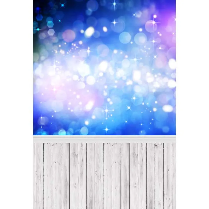 

5x7ft Light Blue Spots Bokeh Wood Floor Washable One Piece No Wrinkle Banner Photo Studio Background Backdrop Polyester Fabric