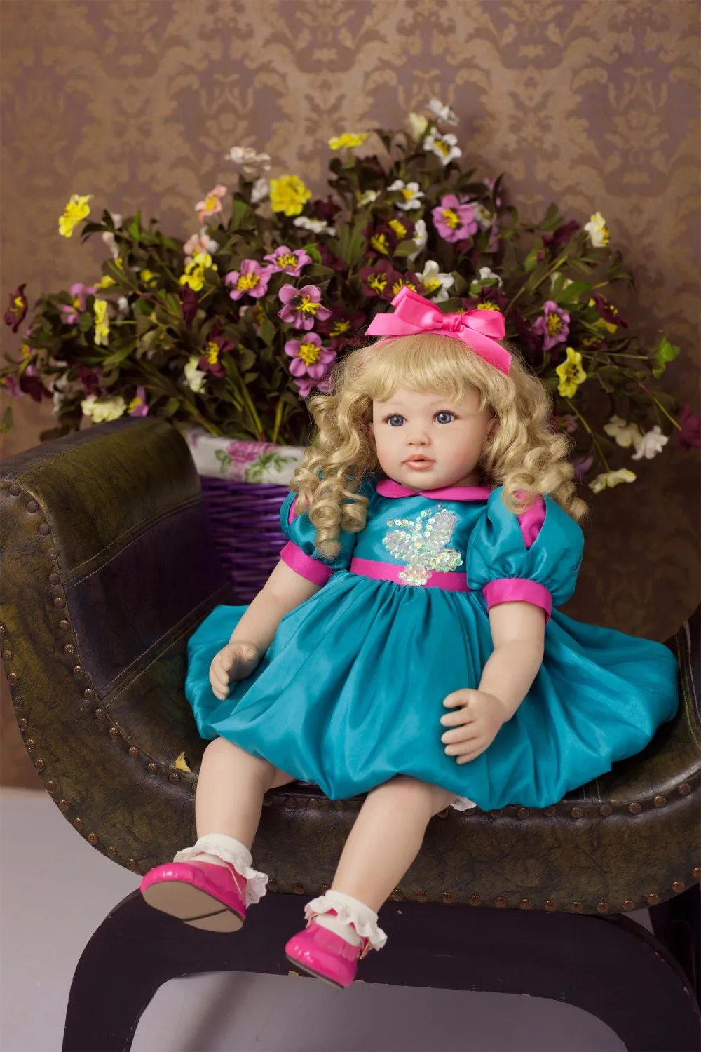 

Noble classic blue dress Bebe Reborn Doll 61cm Soft Silicone Girl Toy Reborn Baby Doll Gift for Children blule eyes doll lol bjd