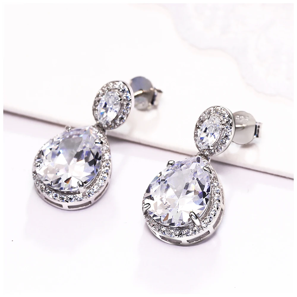 Elegant Real 925 sterling silver earring Best gift jewelry big stone Crystal jewellery luxury water drop earrings | Украшения и
