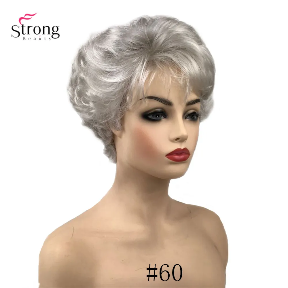 60 StrongBeauty синтетический парик короткие вьющиеся волосы черный/белый парики женские - Цвет: 60
