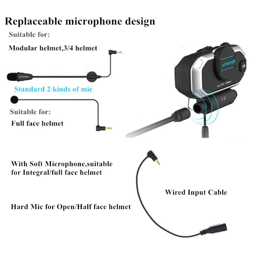 Bluetooth гарнитура для мотоциклетного шлема Vimoto V8 850 мАч|vimoto v8|bt interphonehelmet bluetooth headset |