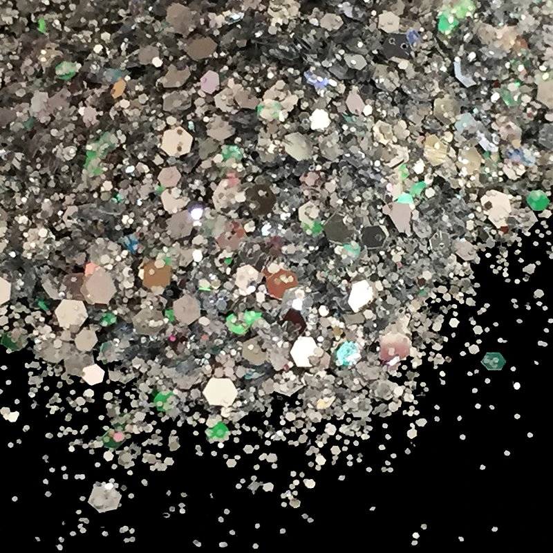 Hexagon Sequins Powder Shape for Glitter Christmas Craft Art Decoration Products Sliver Mixed Size with Shining Nail | Красота и