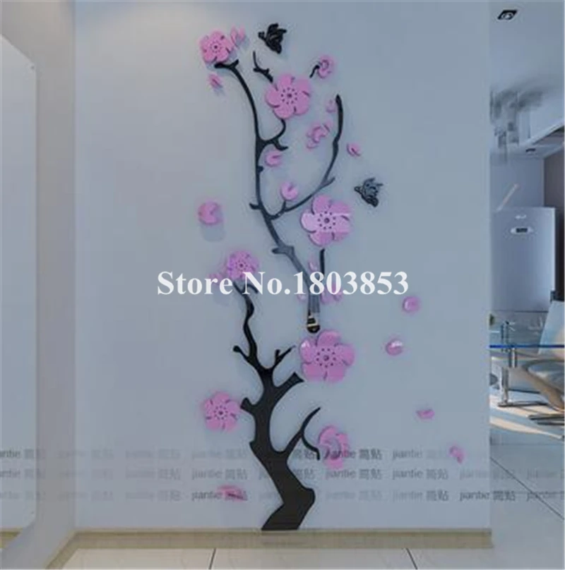 Трехмерная акриловая Настенная Наклейка с кристаллами s цветок сливы для спальни
