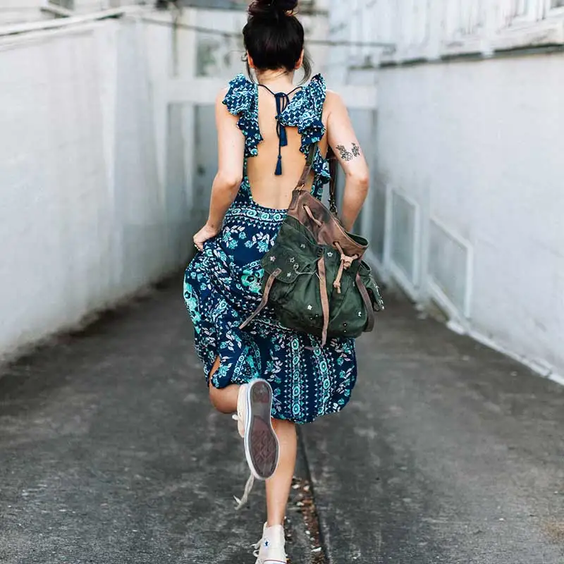 Boho Insiredblue с цветочным принтом летние платья костюм с сексуальным вырезом и открытой спиной, сексуальное Для женщин макси платье без рукавов с длинными кисточками платье в стиле Boho-Chic Vestido