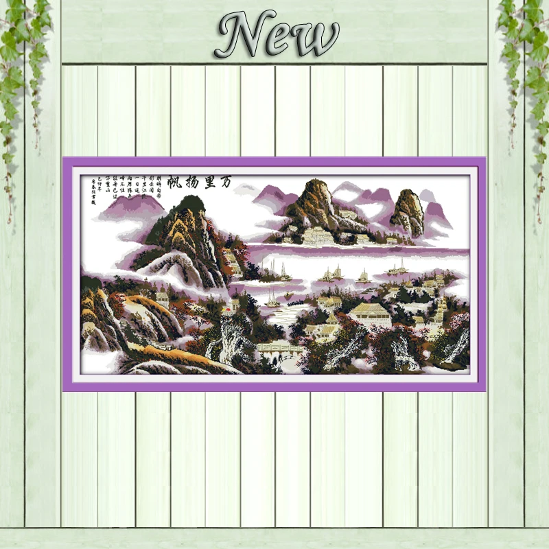 

Sailing mountain sea scenery painting NKF Counted print on canvas DMC 14CT 11CT DIY Cross Stitch Needlework kits Embroidery Sets