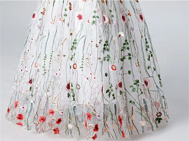 Flower Girls Long Dress for Kids Ball Gown Floral Embroidery Wedding Dresses Princess Birthday 2019 Children Runway | Детская одежда и